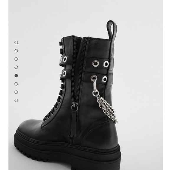 NWT Zara Low Heel Leather Combat Boots Bloggers Favorite - Picture 4 of 14